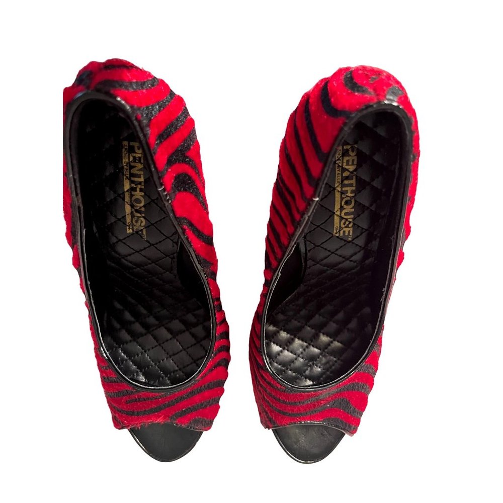 PENTHOUSE SHOES BY ELLIE HARLOW RED PEEP TOE PUMP HEELS SIZE 6
